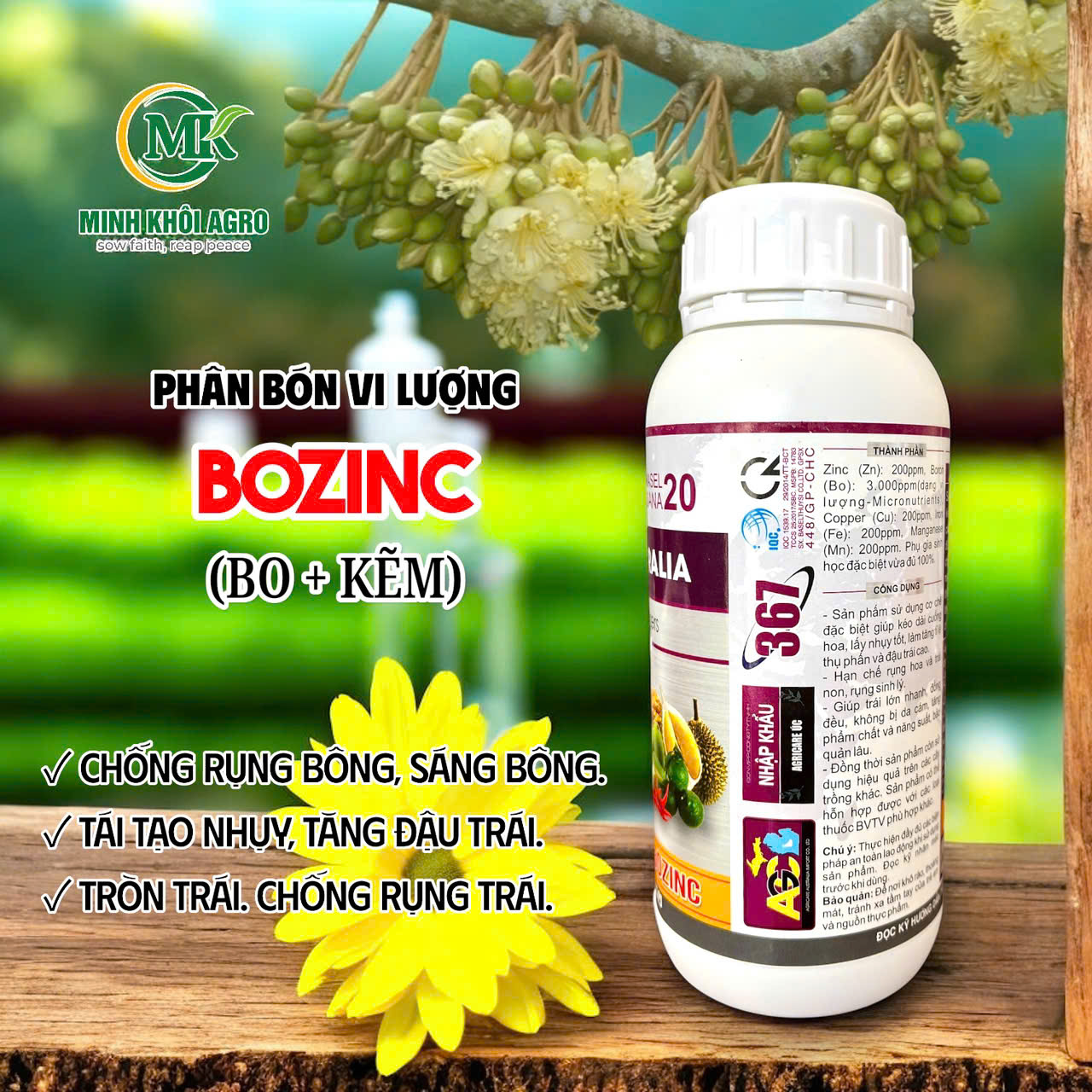 Phân bón lá Agricare BOZINC - Chai 500ml (Bo+Kẽm)
